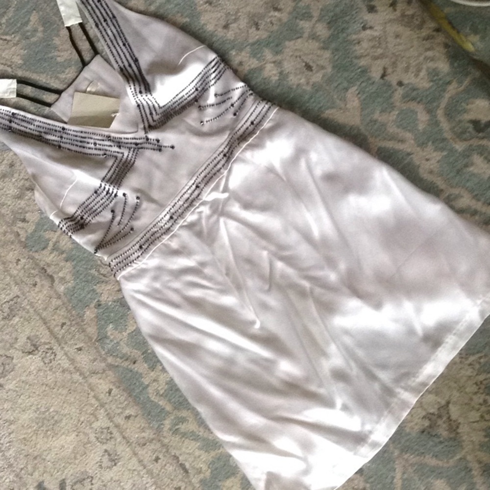 Silk satin hand beaded t back  dress